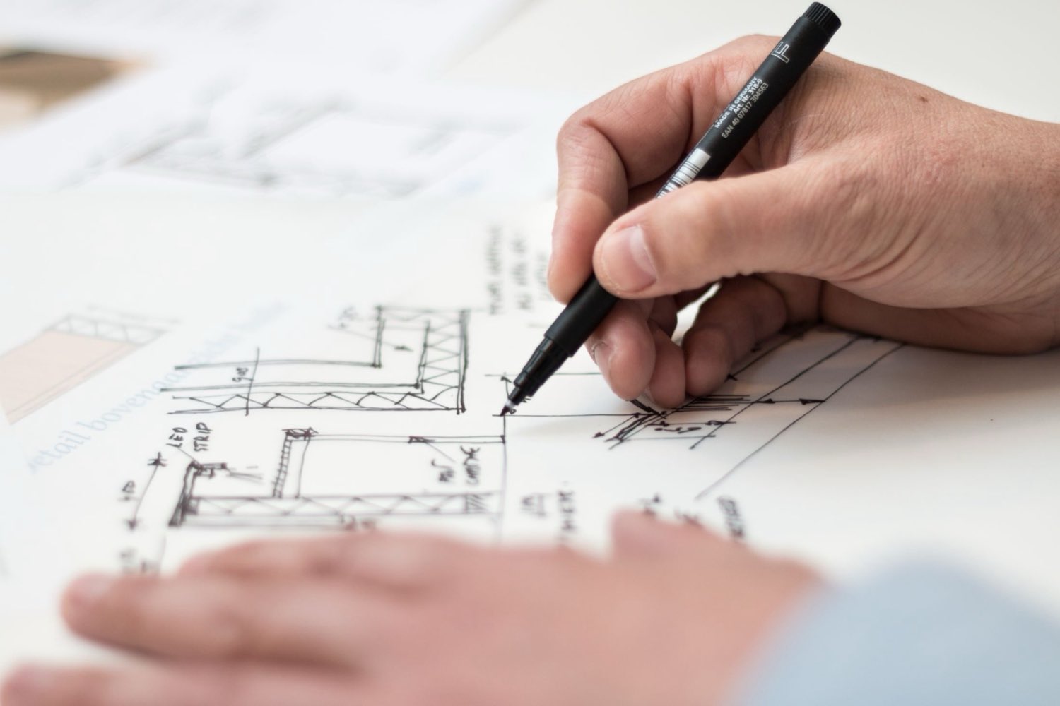 Drawing on a set of house extension plans